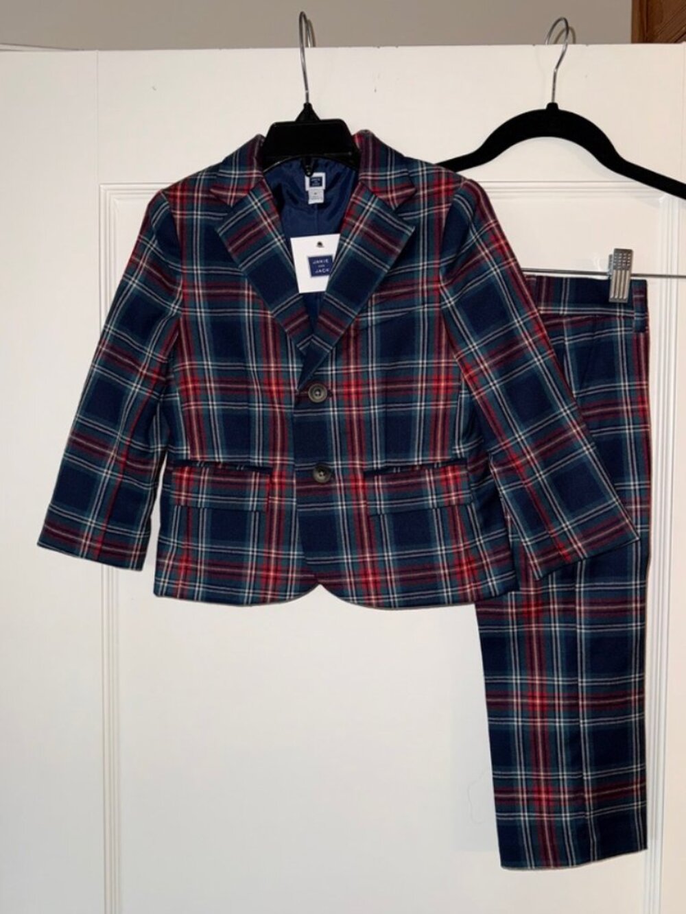 NWT Janie Jack Navy Blue Red Plaid Tartan Suit Blazer Pants Sz 3
